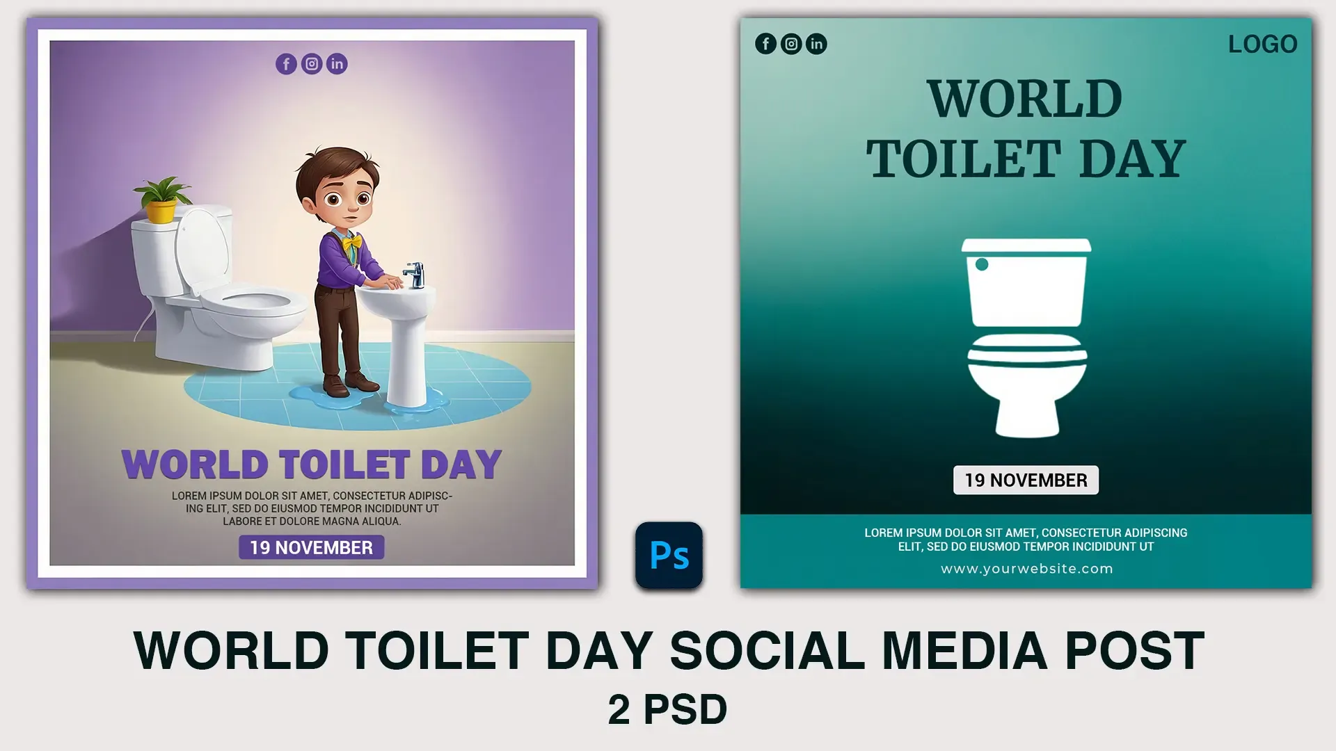 World Toilet Day Instagram Post with Cartoon Style and Minimalist Graphic